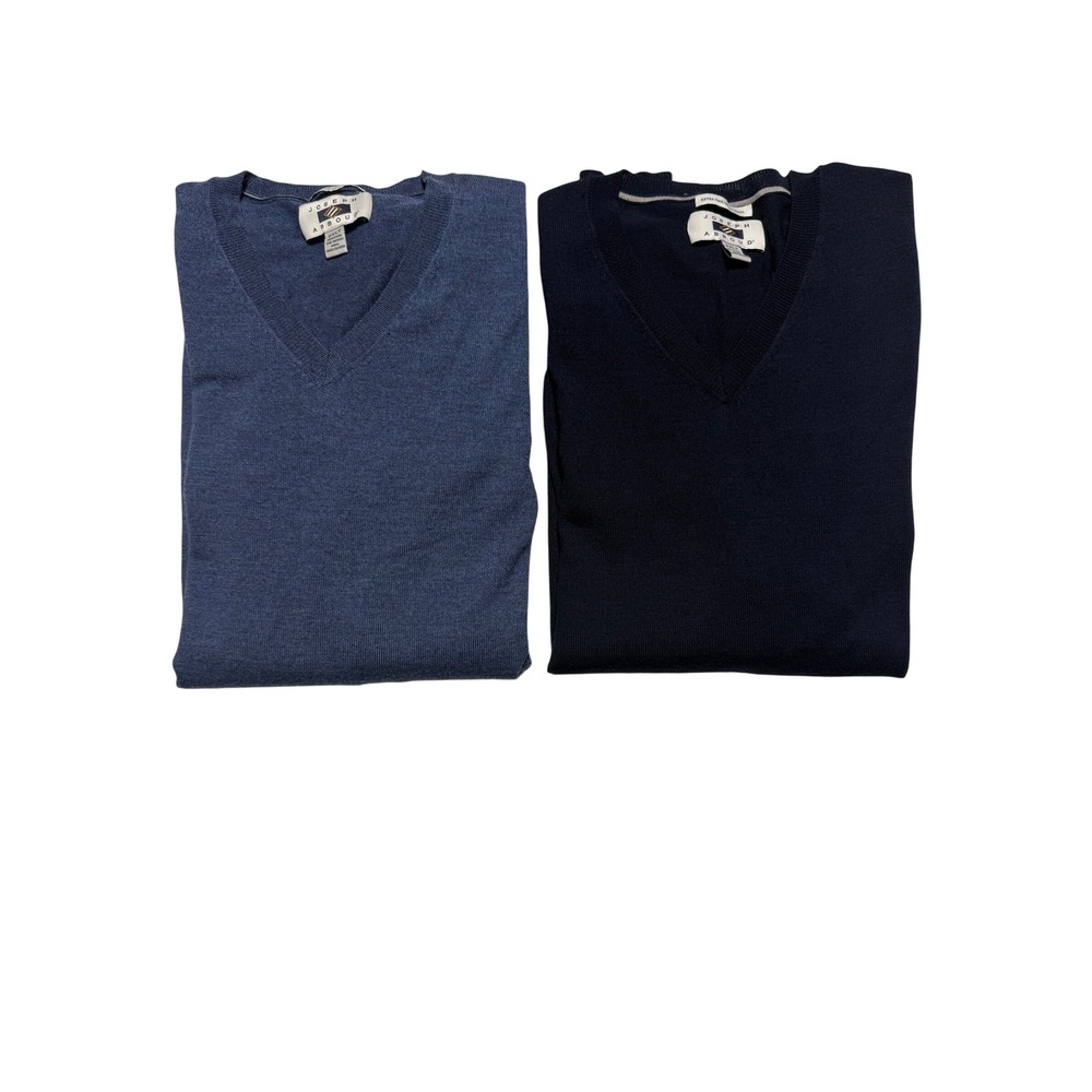 Lot of 2 Joseph Abboud Mens 2XLT Extra Fine Merino Wool V-Neck Sweaters Blue